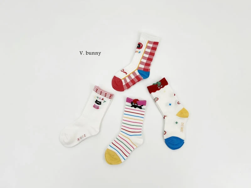 V Bunny - Korean Children Fashion - #magicofchildhood - Red Cats Socks Set - 2