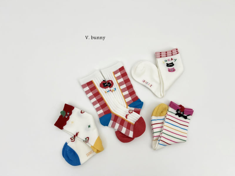 V Bunny - Korean Children Fashion - #minifashionista - Red Cats Socks Set - 3