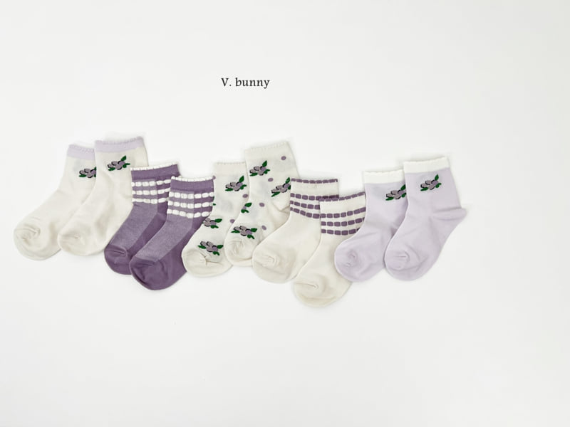 V Bunny - Korean Children Fashion - #minifashionista - Purple Flower Sock Set - 8
