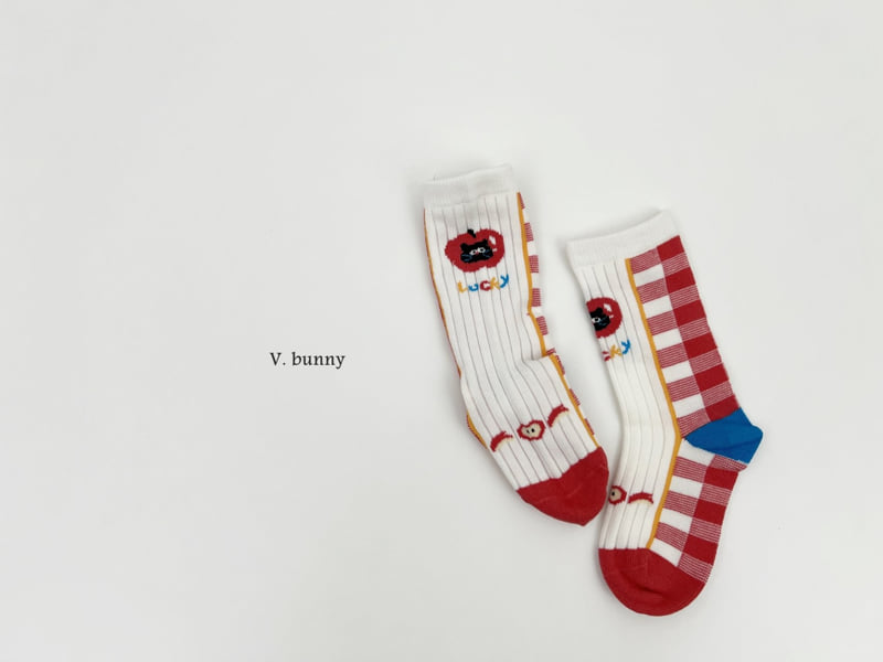 V Bunny - Korean Children Fashion - #minifashionista - Red Cats Socks Set - 4