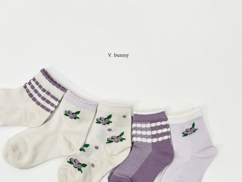 V Bunny - Korean Children Fashion - #prettylittlegirls - Purple Flower Sock Set - 9