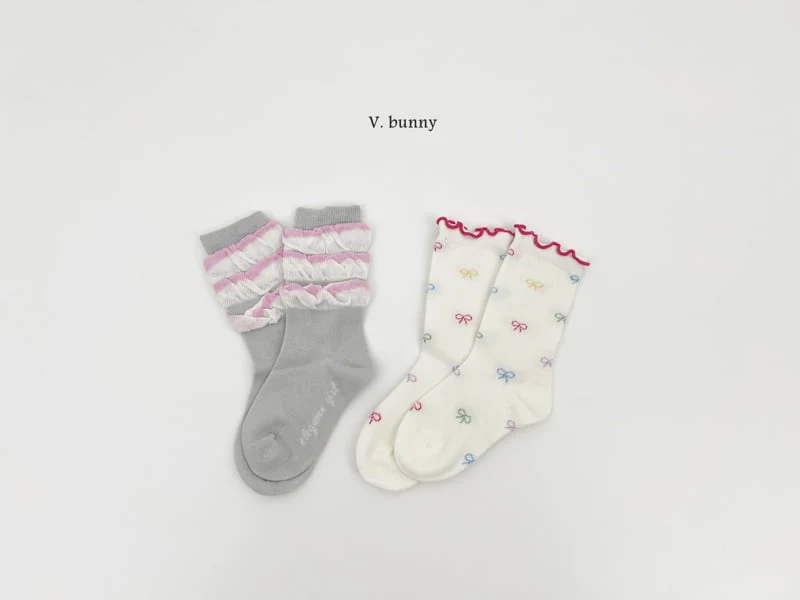 V Bunny - Korean Children Fashion - #todddlerfashion - Sky Ribbon Socks Set - 8