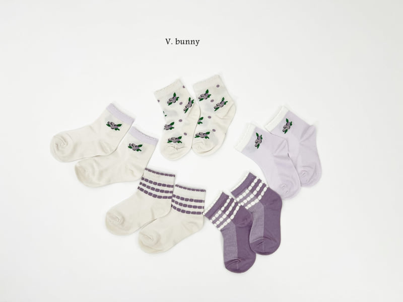 V Bunny - Korean Children Fashion - #todddlerfashion - Purple Flower Sock Set - 10