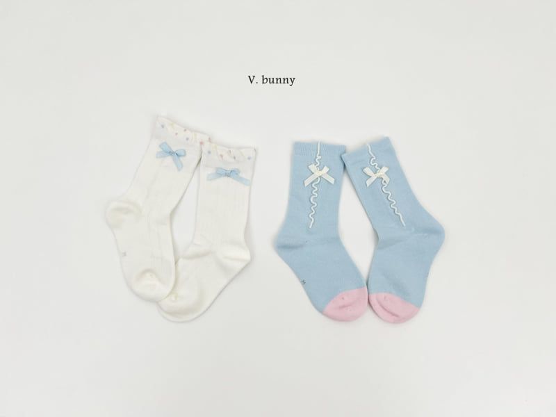 V Bunny - Korean Children Fashion - #toddlerclothing - Sky Ribbon Socks Set - 9