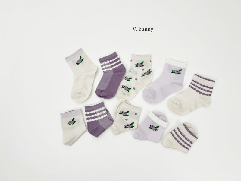 V Bunny - Korean Children Fashion - #toddlerclothing - Purple Flower Sock Set - 11