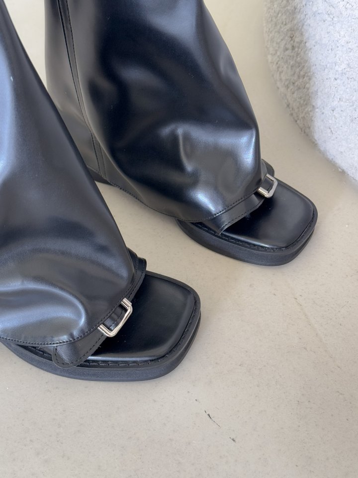 Vade - Korean Women Fashion - #momslook - Span Square Cubic Open Toe Ankle Boots - 11