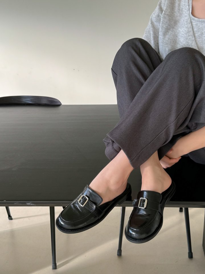 Vade - Korean Women Fashion - #momslook - Square Buckle Round Black Loafers - 11