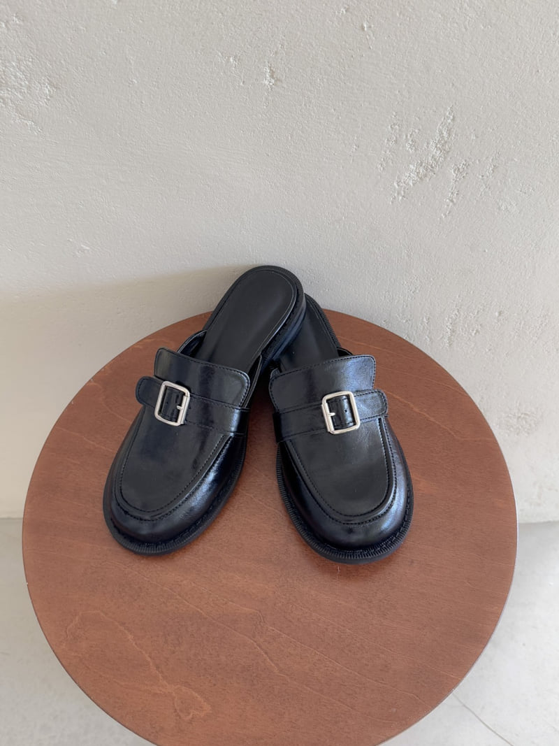 Vade - Korean Women Fashion - #momslook - Square Buckle Round Black Loafers - 12