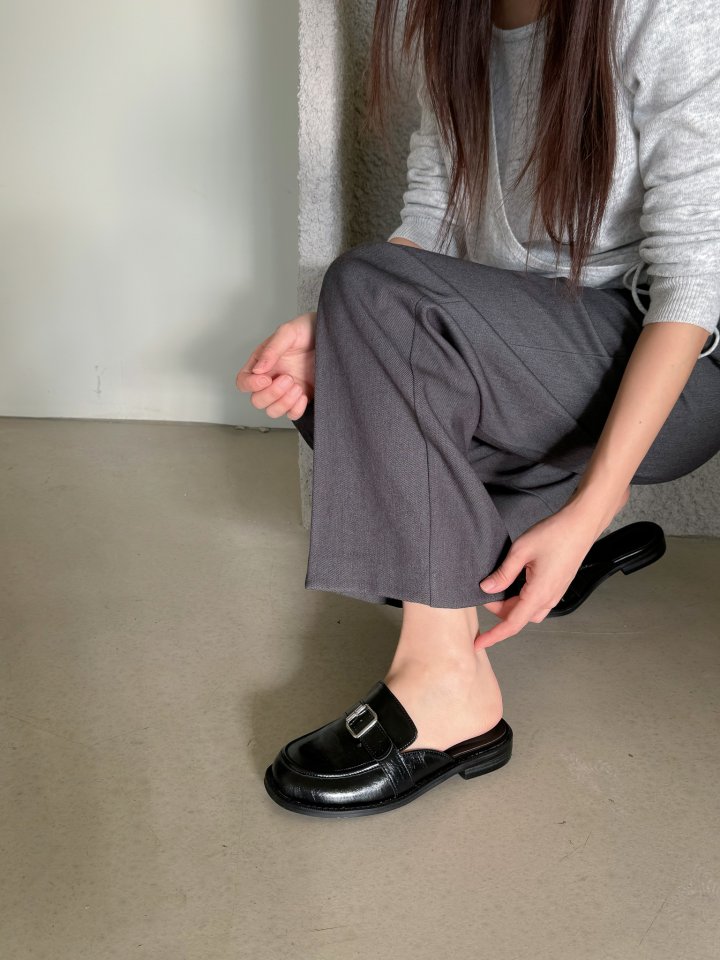 Vade - Korean Women Fashion - #womensfashion - Square Buckle Round Black Loafers - 4