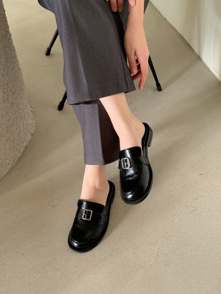 Vade - Korean Women Fashion - #momslook - Square Buckle Round Black Loafers - 6