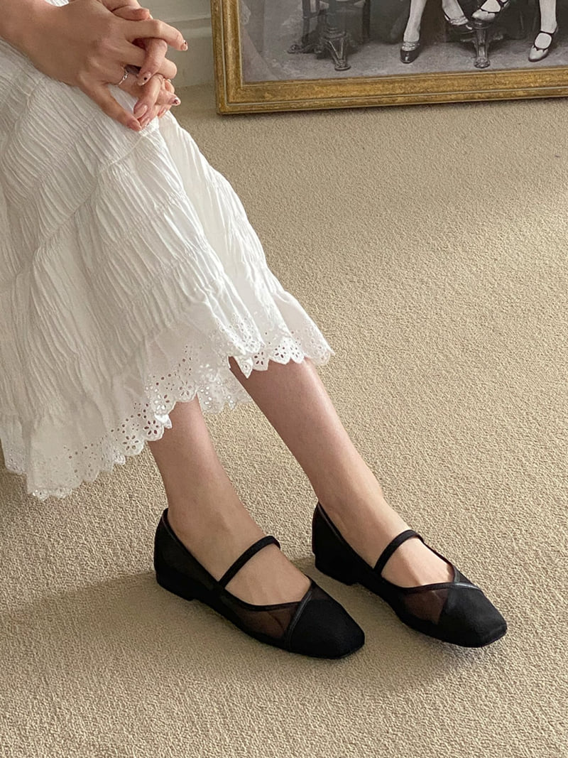 Vade - Korean Women Fashion - #momslook - Mesh Banding Square Flat - 12