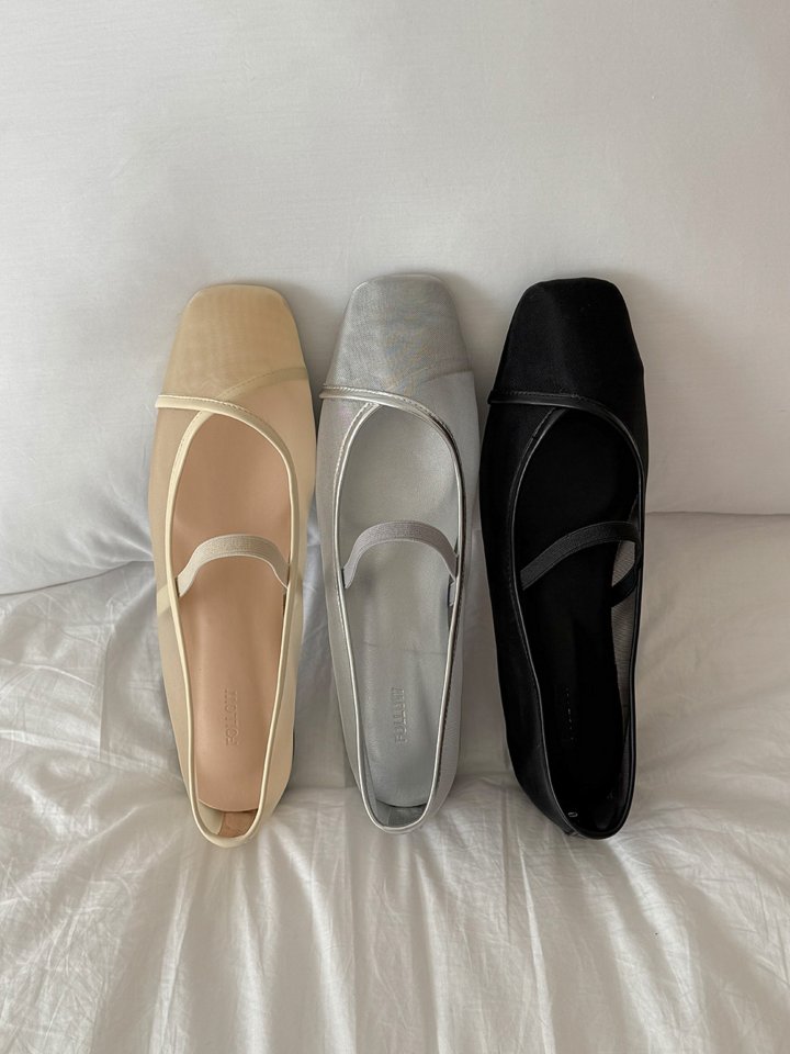 Vade - Korean Women Fashion - #restrostyle - Mesh Banding Square Flat - 3