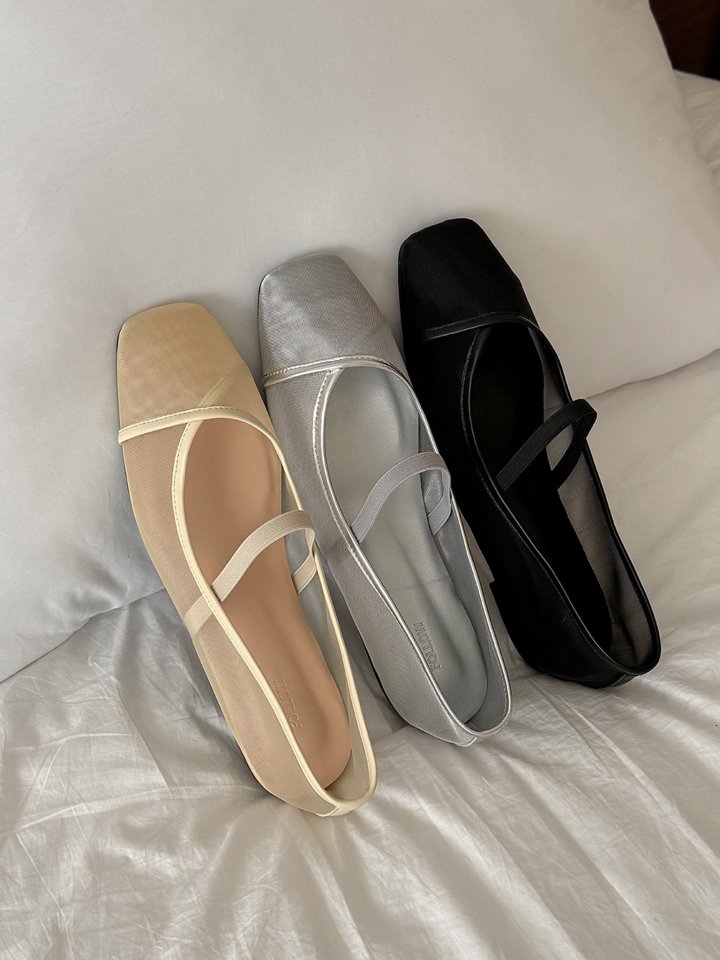 Vade - Korean Women Fashion - #restrostyle - Mesh Banding Square Flat - 4