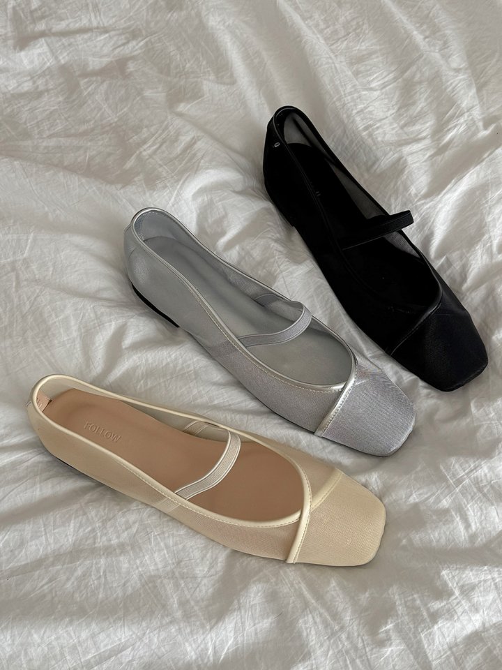 Vade - Korean Women Fashion - #vintagekidsstyle - Mesh Banding Square Flat