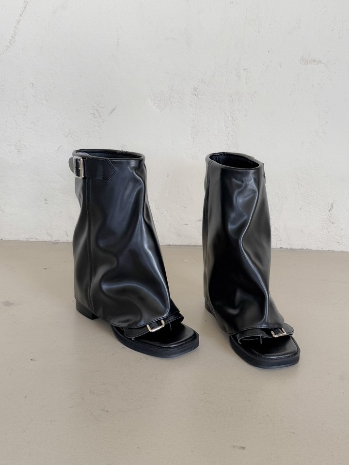 Vade - Korean Women Fashion - #womensfashion - Span Square Cubic Open Toe Ankle Boots - 8