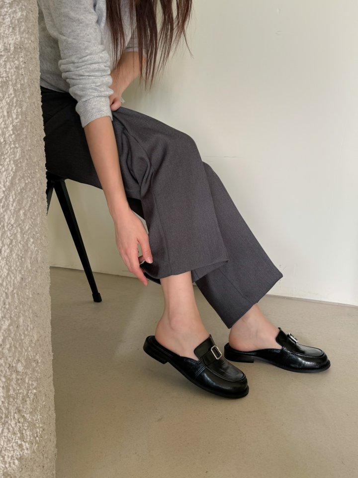 Vade - Korean Women Fashion - #womensfashion - Square Buckle Round Black Loafers - 5
