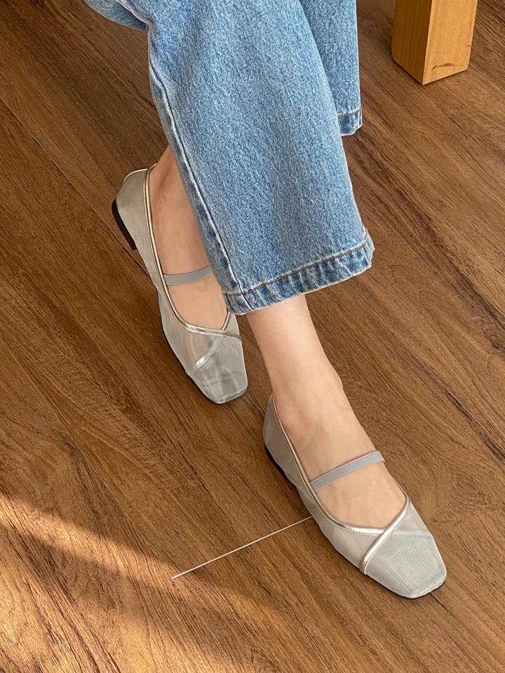 Vade - Korean Women Fashion - #womensfashion - Mesh Banding Square Flat - 11