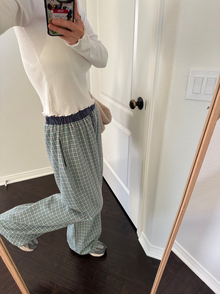 Via - Korean Women Fashion - #momslook - Check Long Pants - 3