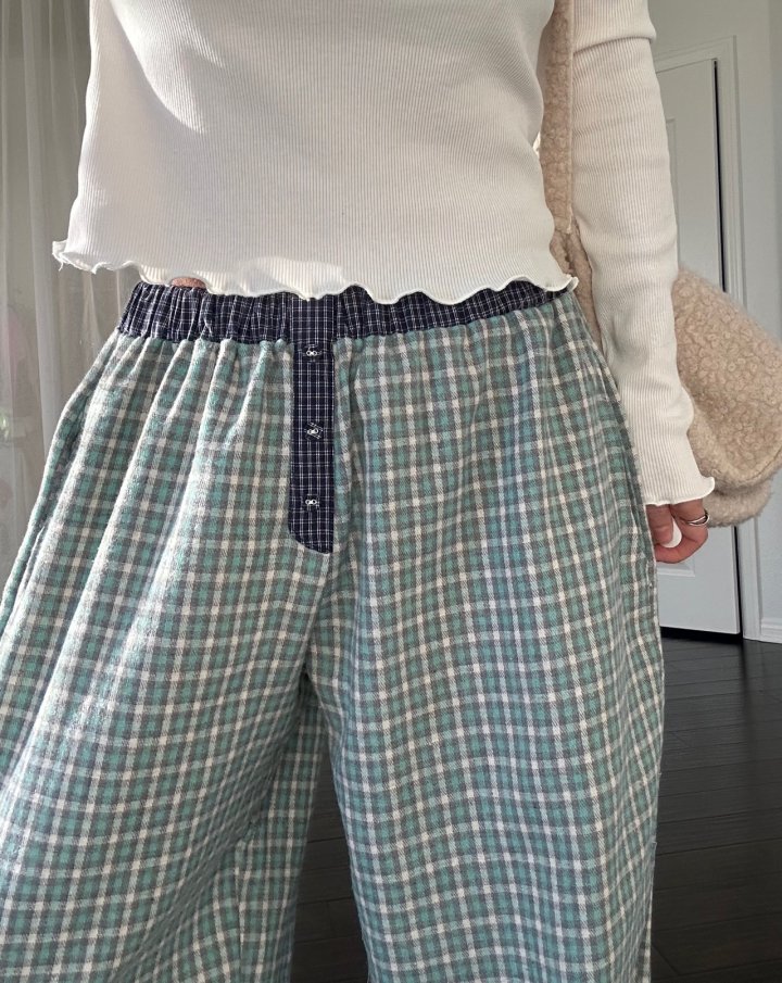 Via - Korean Women Fashion - #momslook - Check Long Pants - 5