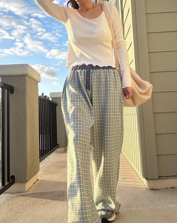 Via - Korean Women Fashion - #momslook - Check Long Pants - 9