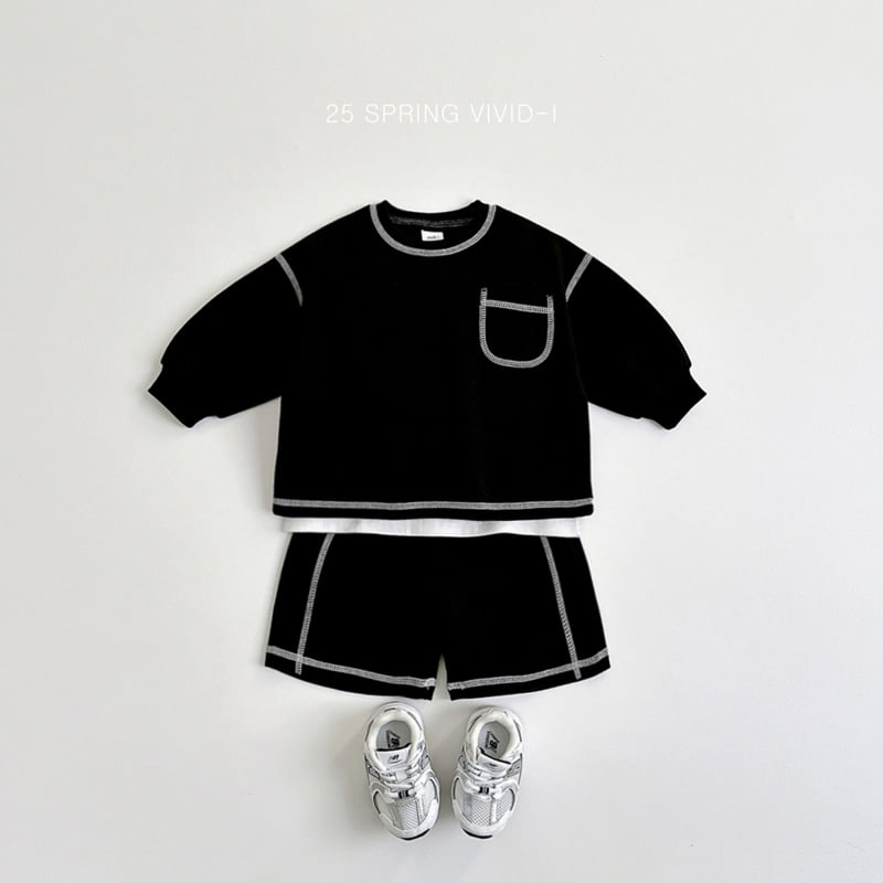 Vivid I - Korean Children Fashion - #kidzfashiontrend - Stitch Shorts Top Bottom Set - 4