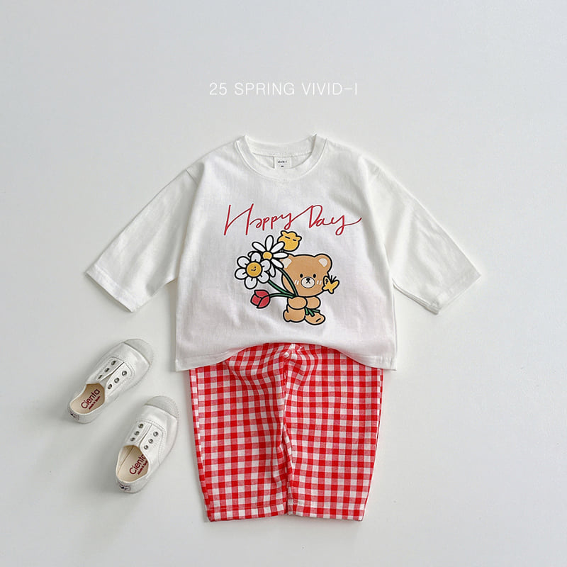 Vivid I - Korean Children Fashion - #Kfashion4kids - Flower Bear Check Top Bottom Set - 7