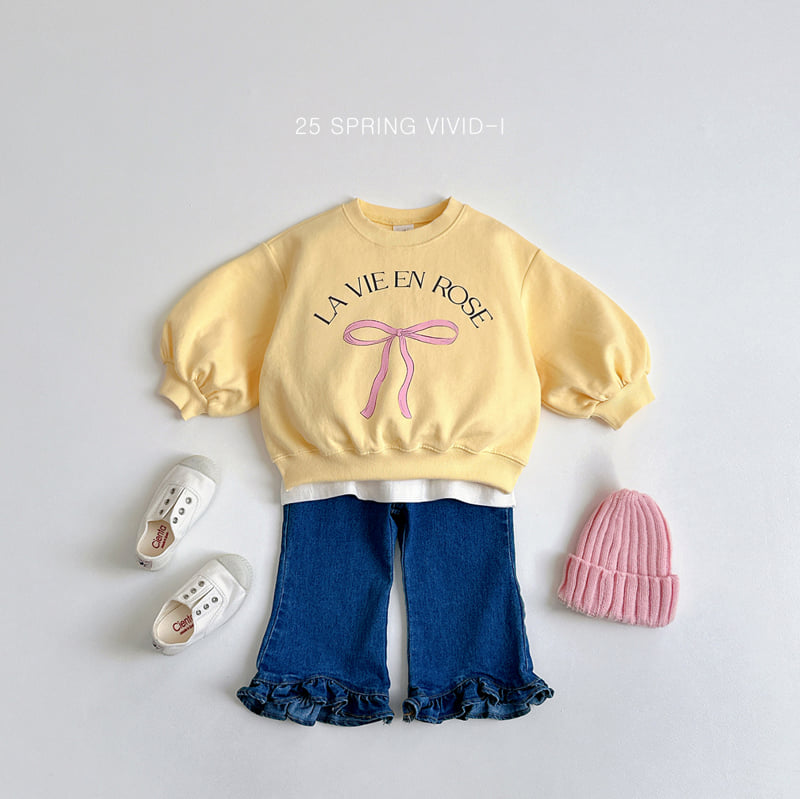 Vivid I - Korean Children Fashion - #childrensboutique - Ribbon Bootcut Top Bottom Set - 11