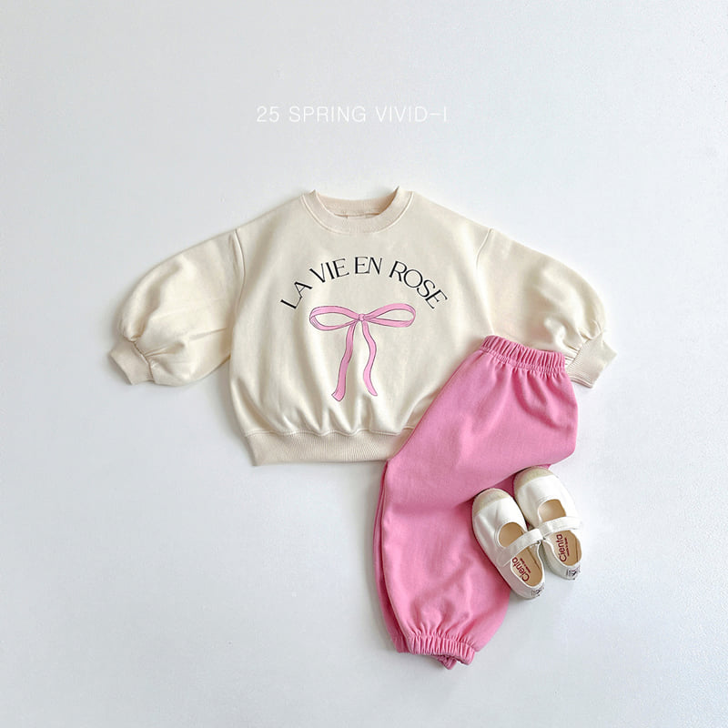 Vivid I - Korean Children Fashion - #designkidswear - Ribbon Bootcut Top Bottom Set - 12