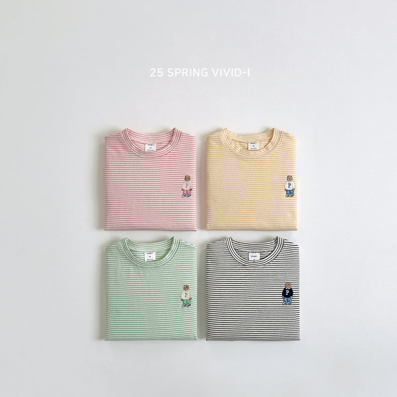 Vivid I - Korean Children Fashion - #fashionkids - Stripe Bear Single Tee