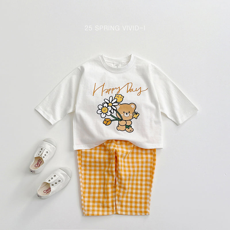 Vivid I - Korean Children Fashion - #fashionkids - Flower Bear Check Top Bottom Set - 3