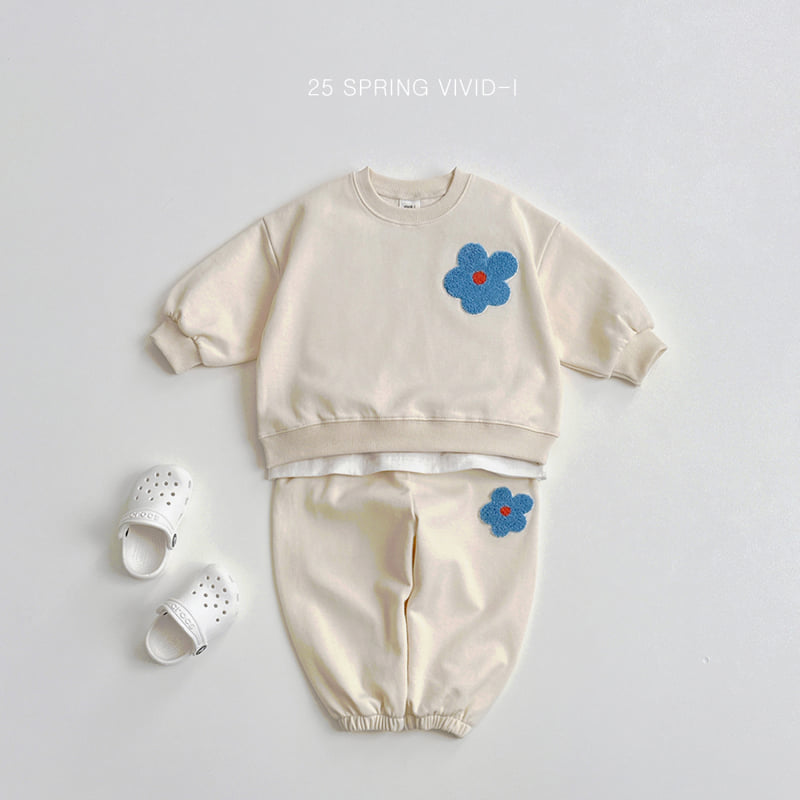 Vivid I - Korean Children Fashion - #kidsshorts - Flower Embroidery Top Bottom Set - 7