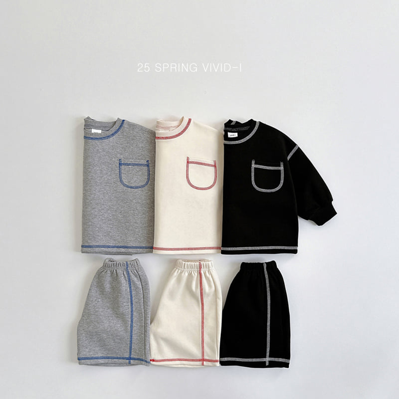 Vivid I - Korean Children Fashion - #kidsshorts - Stitch Shorts Top Bottom Set