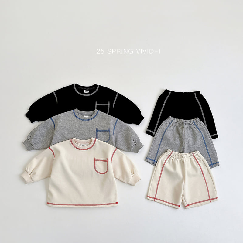 Vivid I - Korean Children Fashion - #kidzfashiontrend - Stitch Shorts Top Bottom Set - 3