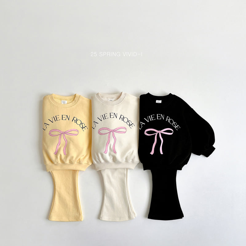 Vivid I - Korean Children Fashion - #kidzfashiontrend - Ribbon Bootcut Top Bottom Set