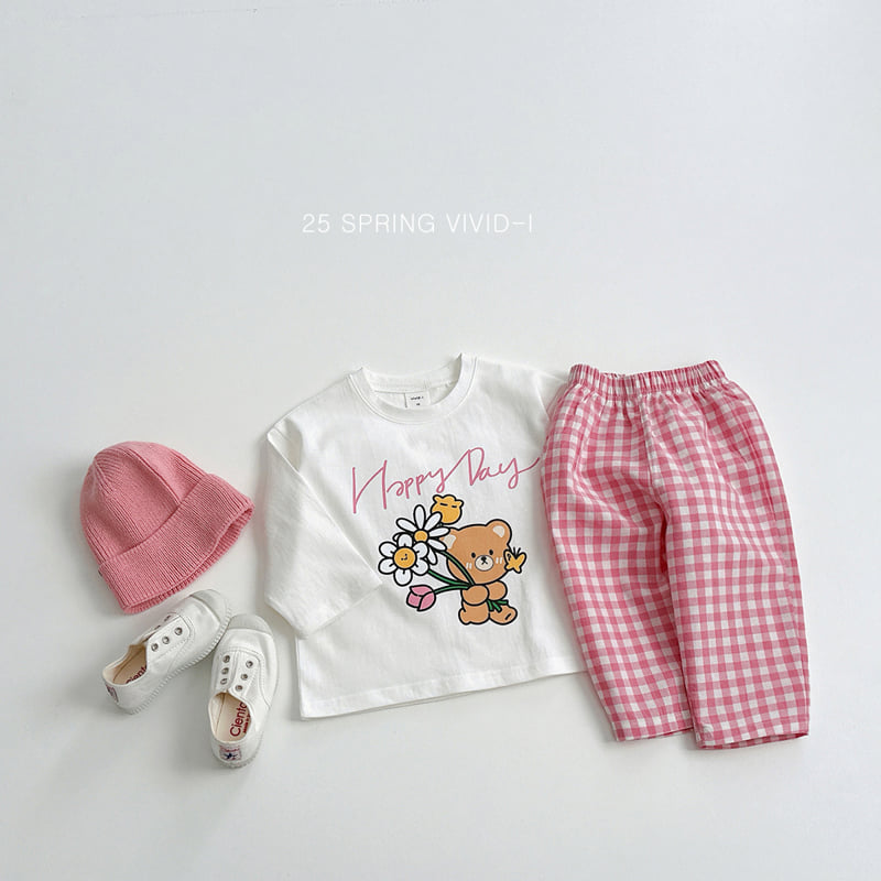 Vivid I - Korean Children Fashion - #kidzfashiontrend - Flower Bear Check Top Bottom Set - 6