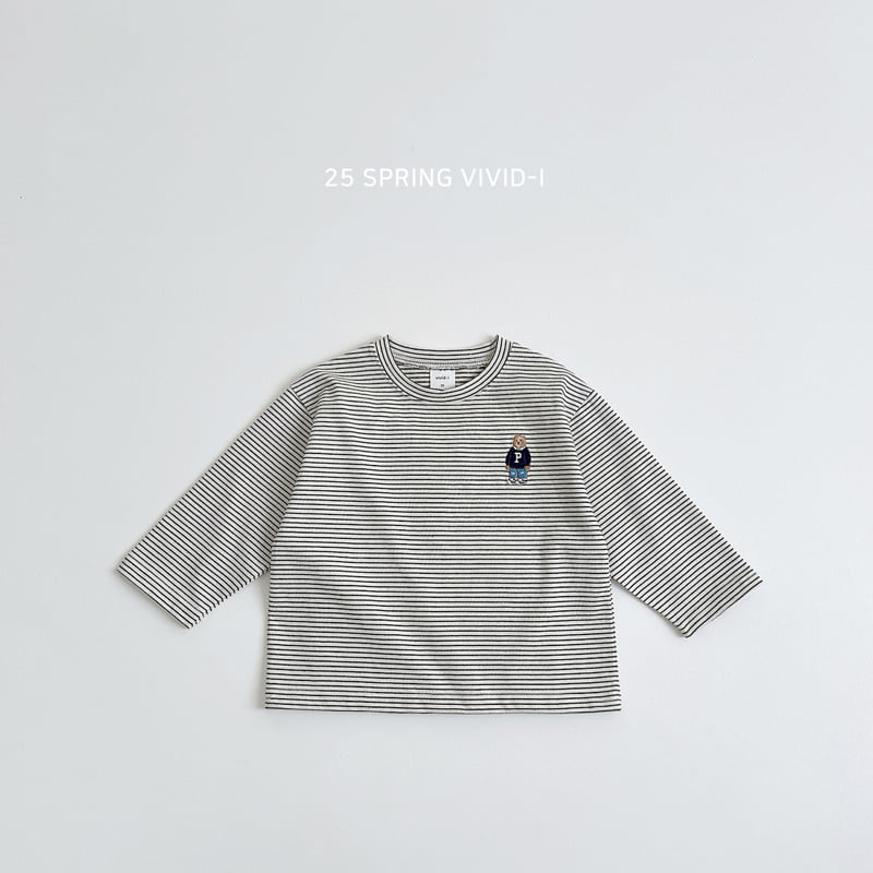 Vivid I - Korean Children Fashion - #littlefashionista - Stripe Bear Single Tee - 6