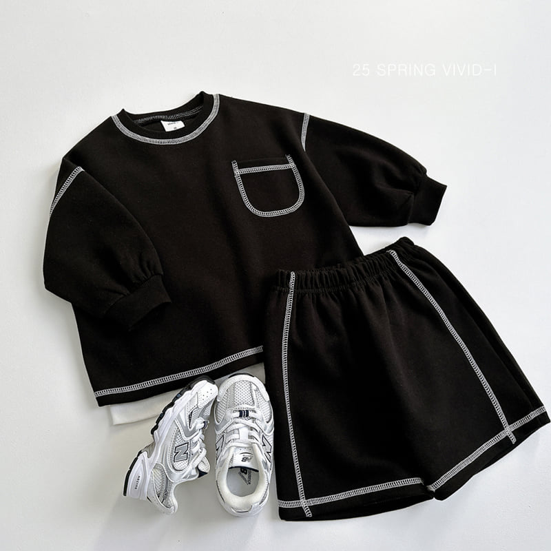 Vivid I - Korean Children Fashion - #littlefashionista - Stitch Shorts Top Bottom Set - 5