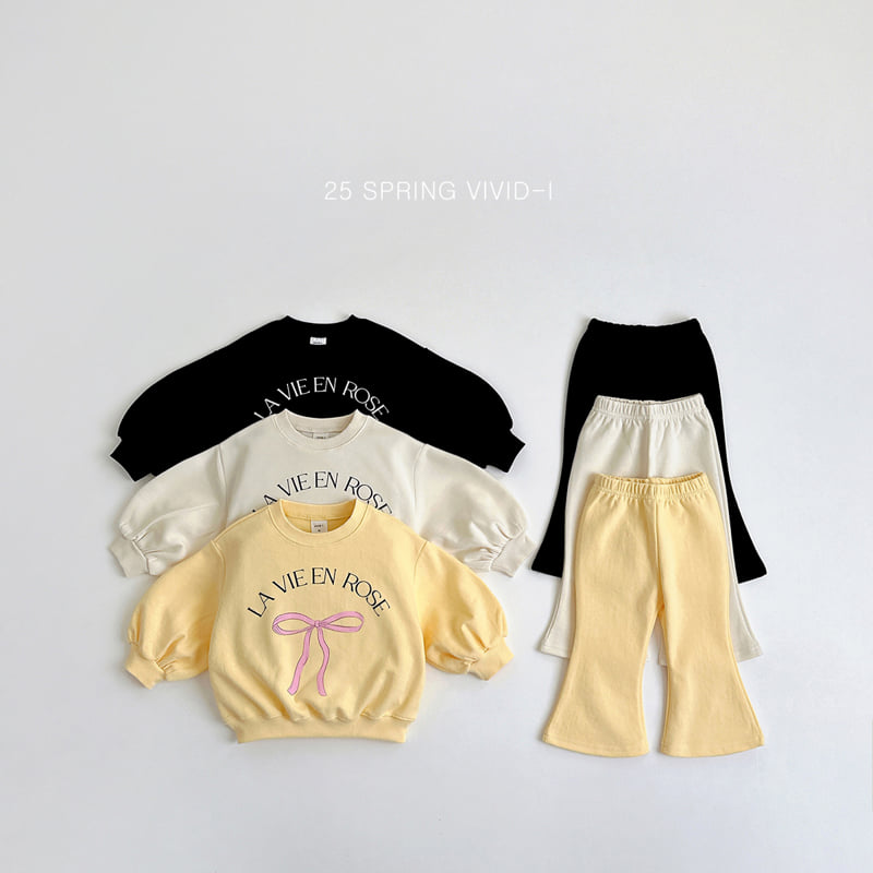 Vivid I - Korean Children Fashion - #littlefashionista - Ribbon Bootcut Top Bottom Set - 3
