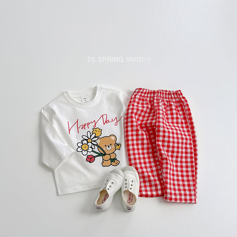 Vivid I - Korean Children Fashion - #littlefashionista - Flower Bear Check Top Bottom Set - 8