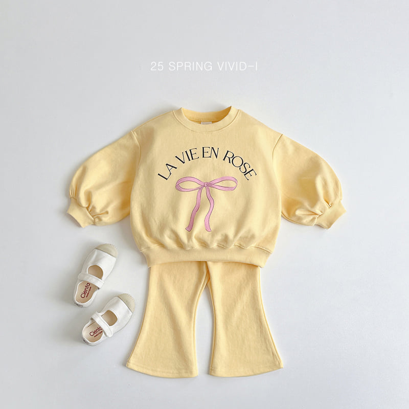 Vivid I - Korean Children Fashion - #littlefashionista - Ribbon Bootcut Top Bottom Set - 4