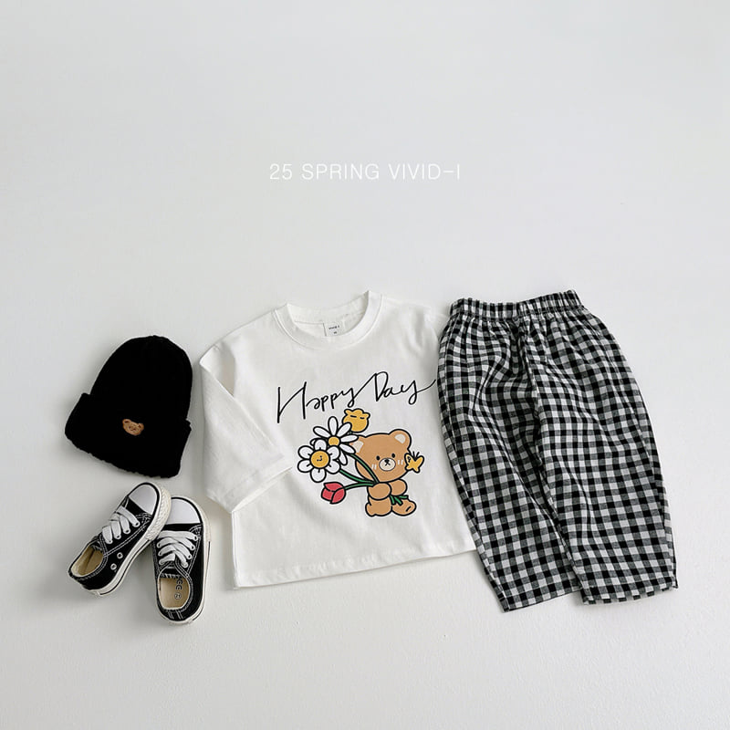 Vivid I - Korean Children Fashion - #minifashionista - Flower Bear Check Top Bottom Set - 10