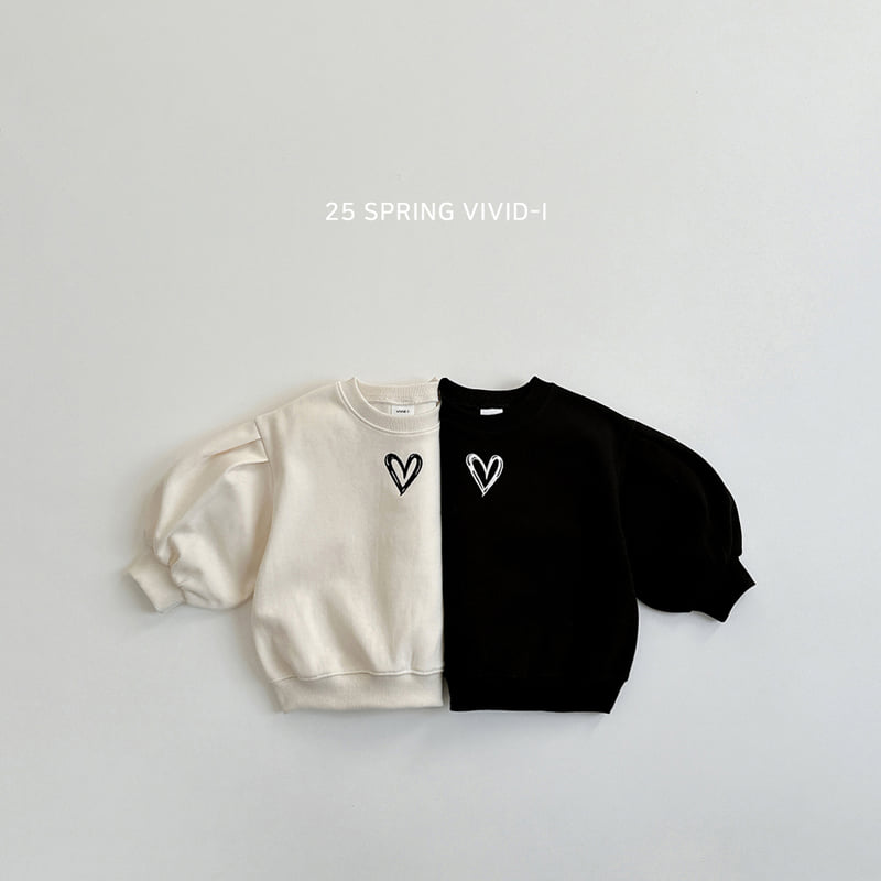 Vivid I - Korean Children Fashion - #prettylittlegirls - Heart Embroidered Puff Sweatshirts
