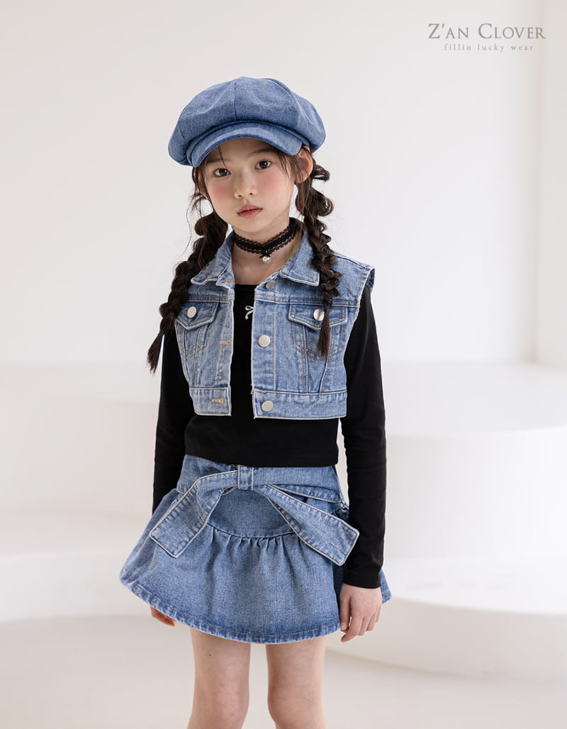 Zan Clover - Korean Children Fashion - #Kfashion4kids - Crop Blue Denim Vest - 9