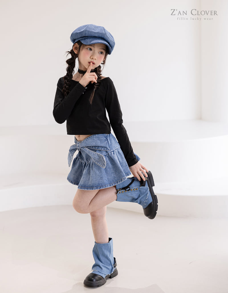 Zan Clover - Korean Children Fashion - #kidzfashiontrend - Denim Ribbon Skirt - 4
