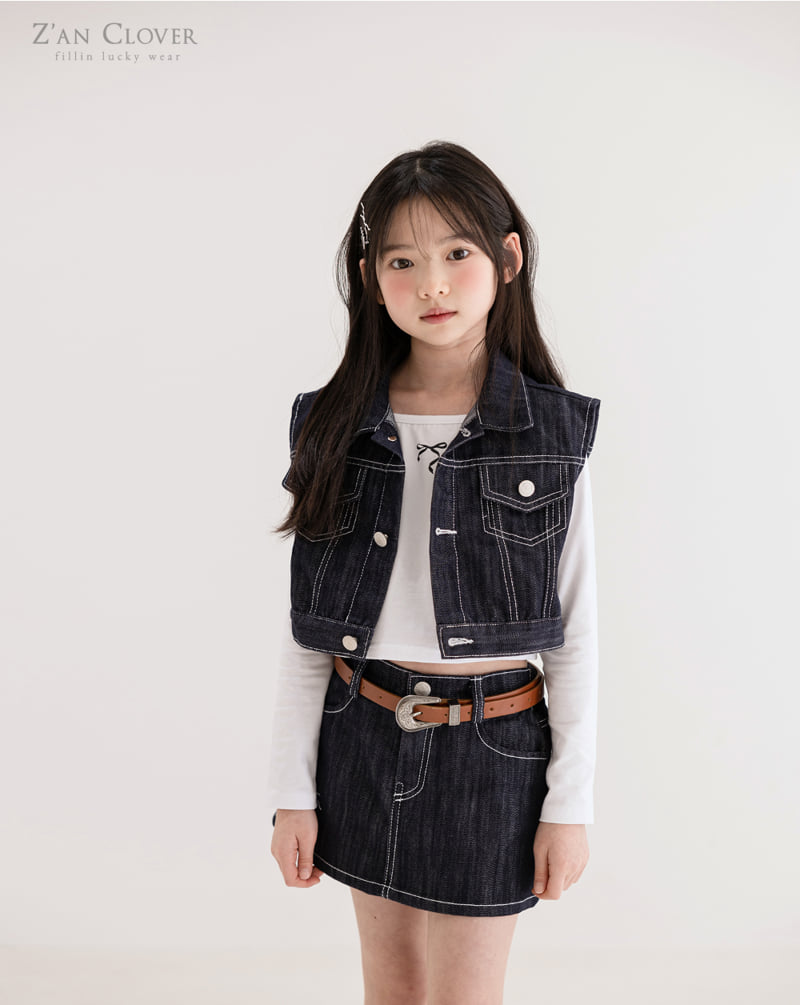 Zan Clover - Korean Children Fashion - #childofig - Crop Dark Denim Vest - 2
