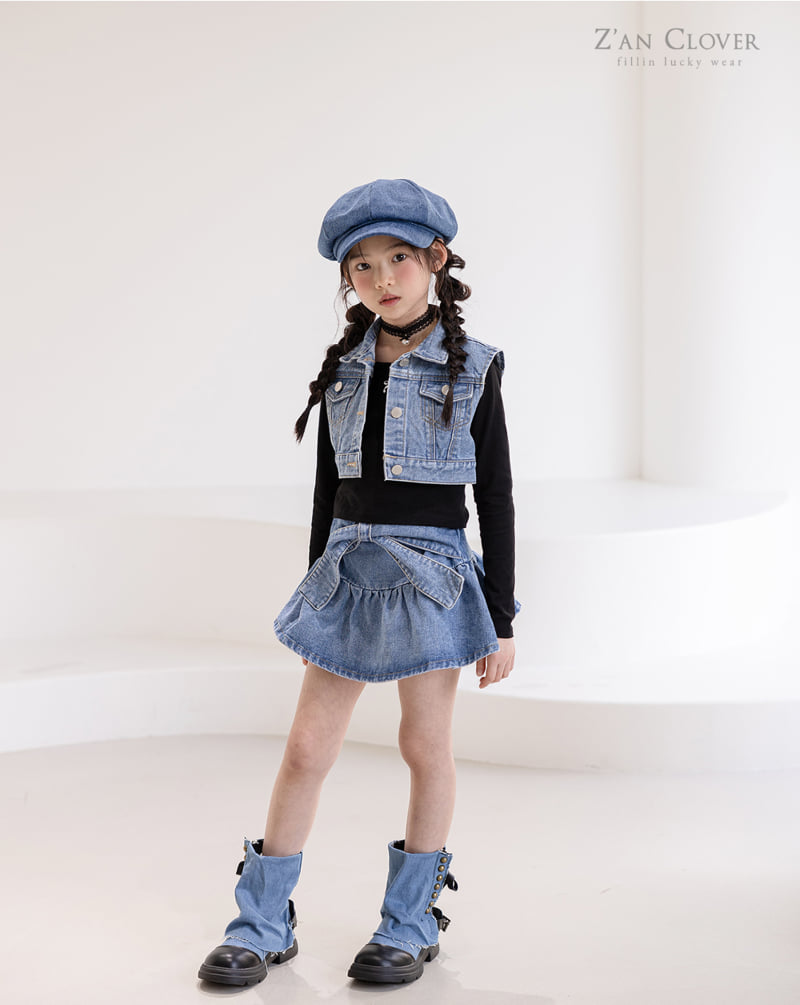 Zan Clover - Korean Children Fashion - #childrensboutique - Crop Blue Denim Vest - 2