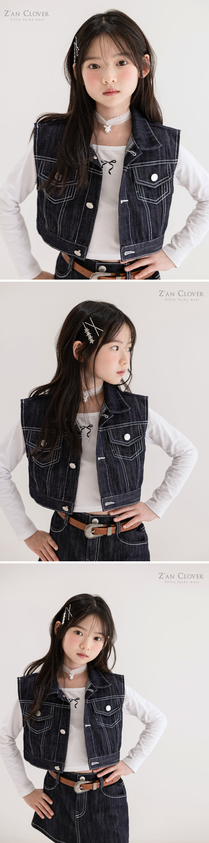 Zan Clover - Korean Children Fashion - #childrensboutique - Crop Dark Denim Vest - 4