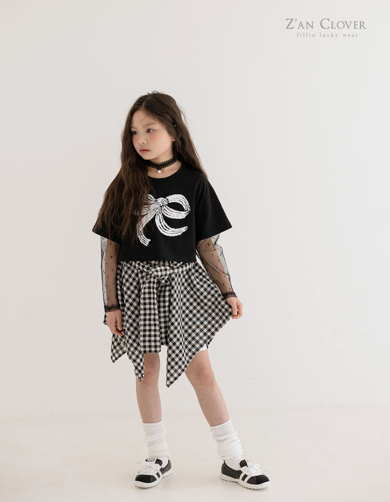 Zan Clover - Korean Children Fashion - #designkidswear - Mesh Ribbon Short Tee - 6