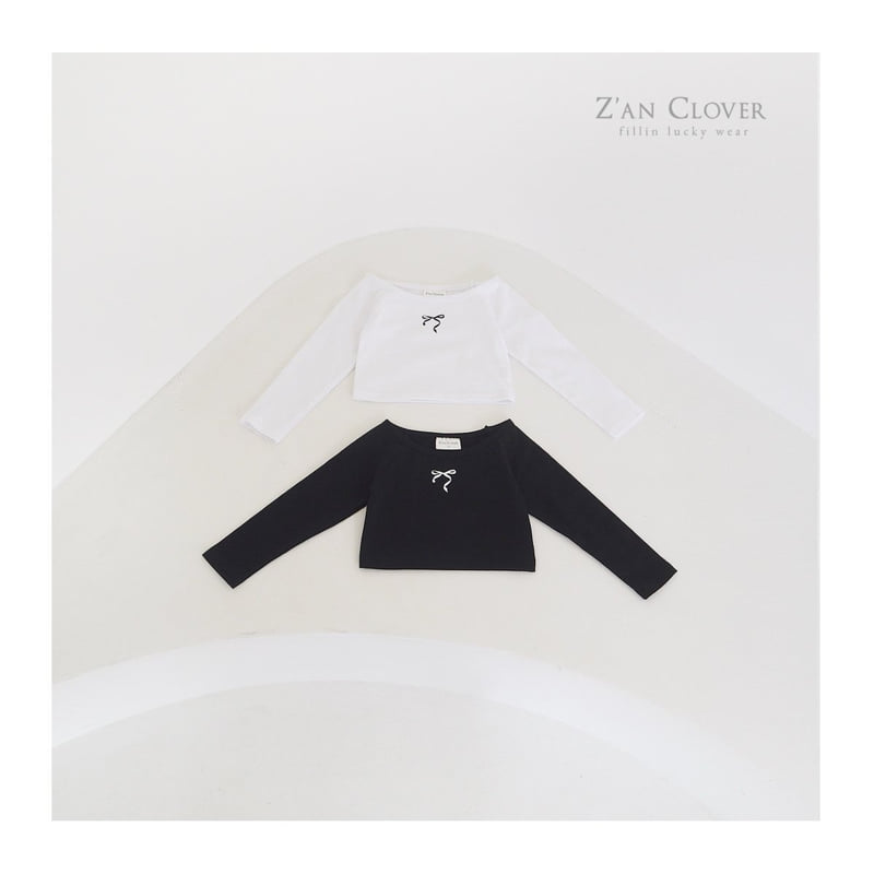 Zan Clover - Korean Children Fashion - #designkidswear - Off Shoulder Ribbon Tee