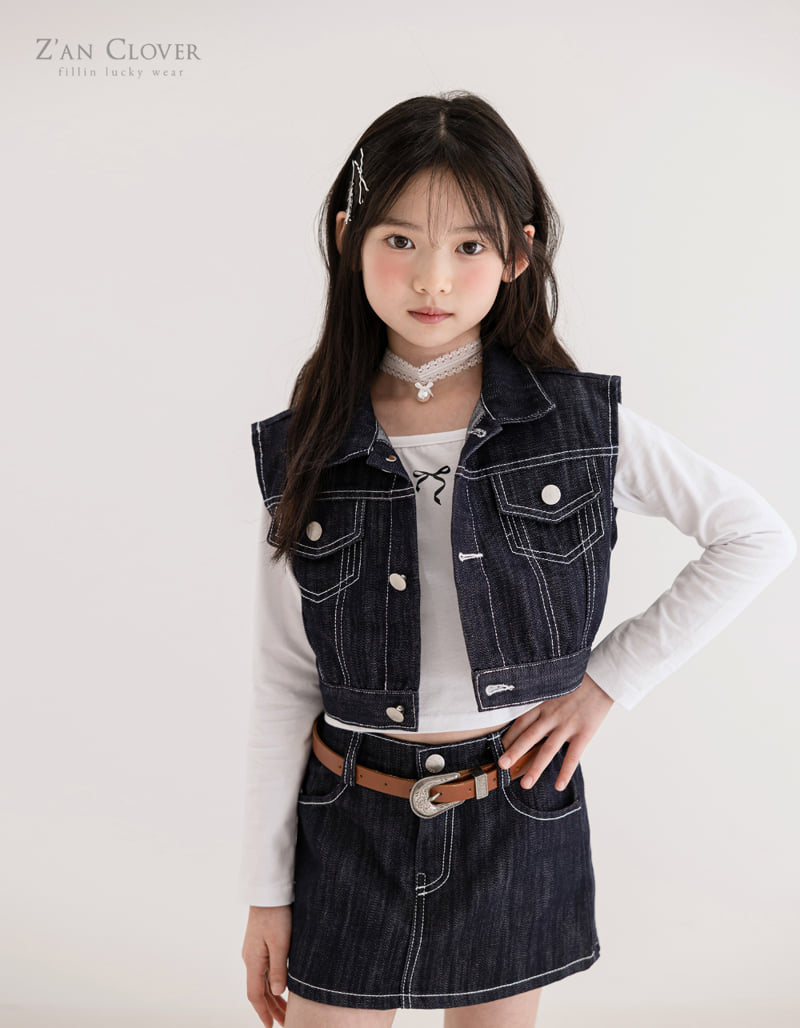 Zan Clover - Korean Children Fashion - #discoveringself - Crop Dark Denim Vest - 5